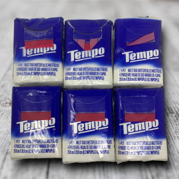 Lot 6 x Vintage NEW Tempo 4 Ply Tissue Multi Task Sheets 7 Sheets/Package - Picture 1 of 4